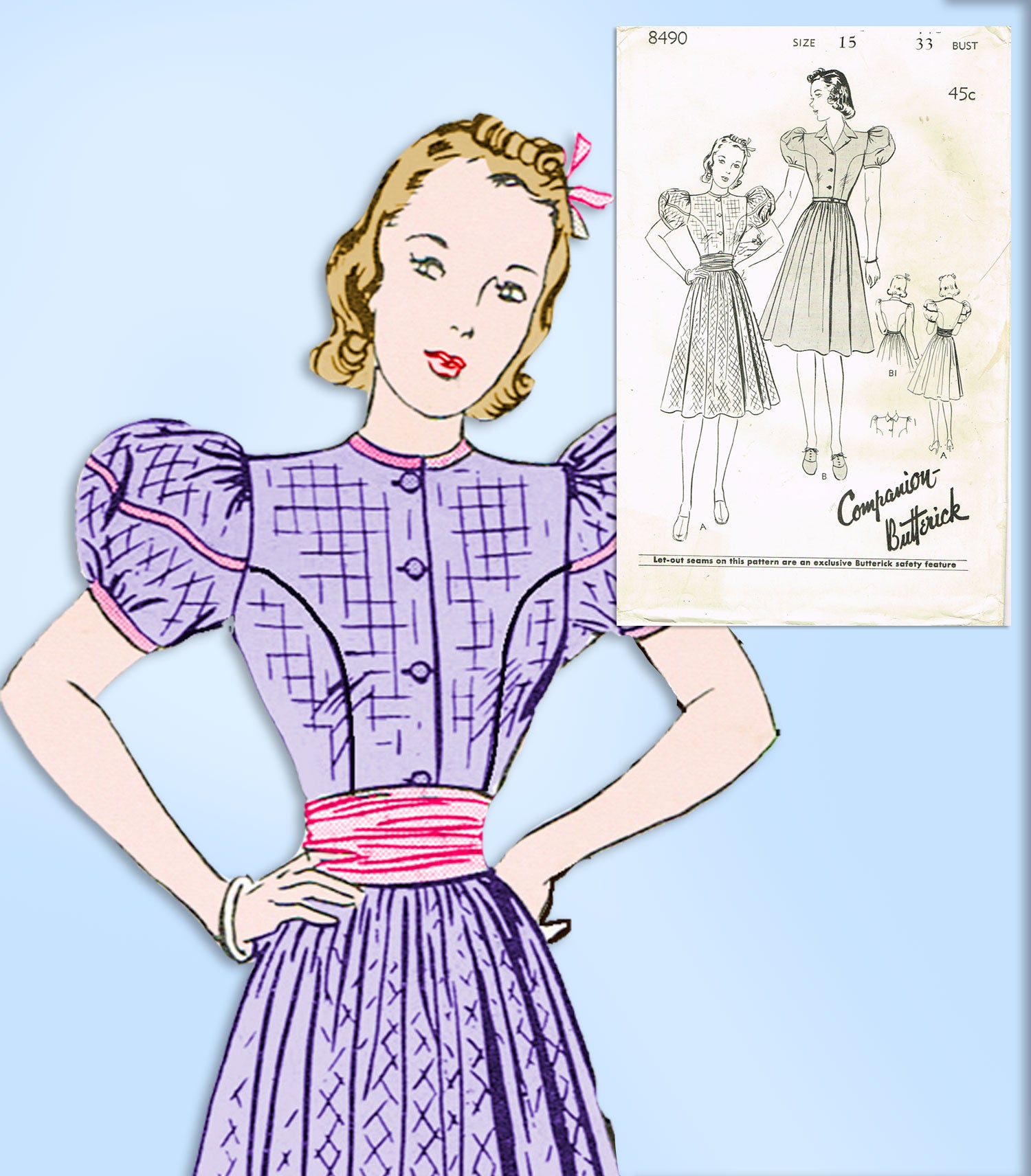1930s Vintage Butterick Sewing Pattern 8490 Uncut Misses Dress Sz