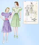 1930s Vintage Butterick Sewing Pattern 8490 Uncut Misses Puff Sleeve Dress 33 B