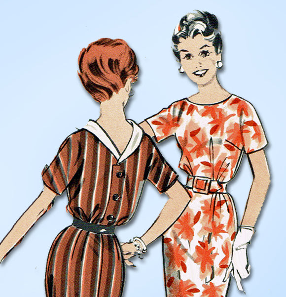 1950s Original Vintage Butterick Pattern 8495 Uncut Misses Easy Sheath Dress 36B