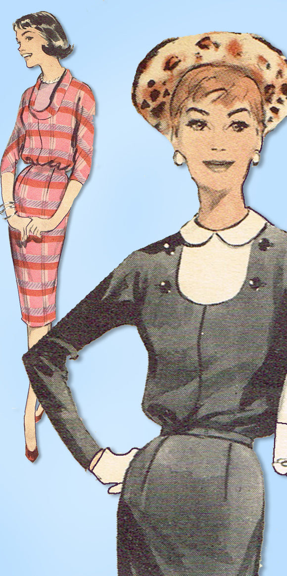 1950s Vintage Butterick Sewing Pattern 8694 Uncut Misses Bloused Sheath Dress 32