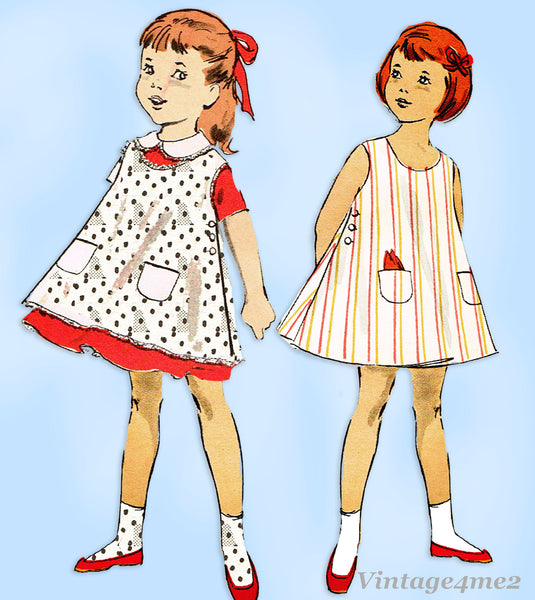 Butterick 8854: 1950s Toddler Girls Dress & Pinafore Sz 6 Vintage Sewing Pattern