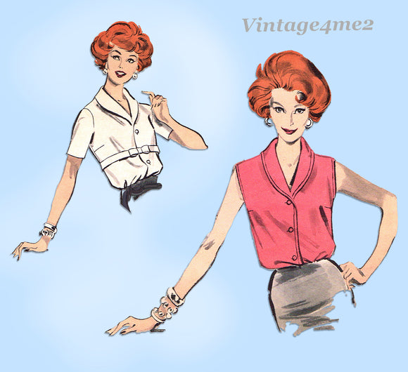 Butterick 8948: 1950s Misses Easy Blouse Size 34 Bust Vintage Sewing Pattern