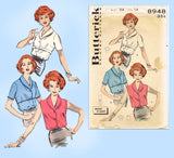 Butterick 8948: 1950s Misses Easy Blouse Size 34 Bust Vintage Sewing Pattern