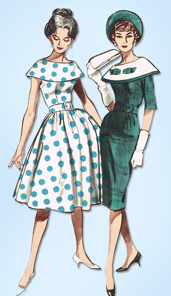1950s Original Vintage Butterick Pattern 9031 Misses Dress w Cape Collar Sz 32 B