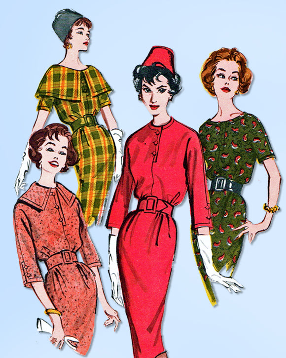 1950s Original Vintage Butterick Pattern 9060 Uncut Misses Sheath Dress Sz 36 B