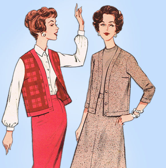1960s Vintage Butterick Sewing Pattern 9106 Uncut Skirt & Cardigan Jacket Sz 32B