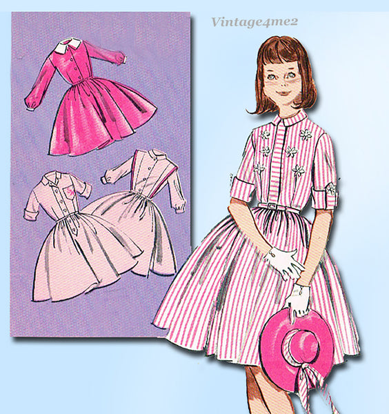 1960s Vintage Butterick Sewing Pattern 9161 Uncut Teen Girls Shirtwaist Dress Sz8