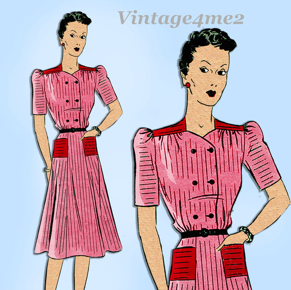 Butterick 9181: 1940s Misses WWII Street Dress Sz 36 Bust Vintage Sewing Pattern