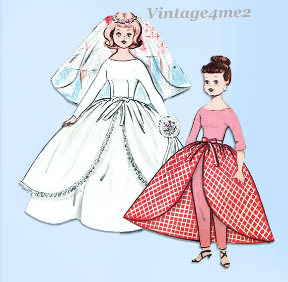 1950s Vintage Butterick Sewing Pattern 9195 10 In High Heel Doll Clothes Wedding