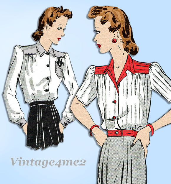 Butterick 9312: 1940s Misses WWII Blouse Size 30 Bust Vintage Sewing Pattern
