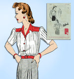 Butterick 9312: 1940s Misses WWII Blouse Size 30 Bust Vintage Sewing Pattern