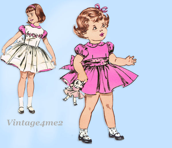 1960s Original Vintage Butterick Pattern 9316 Cute Baby Girls Party Dress Size 4