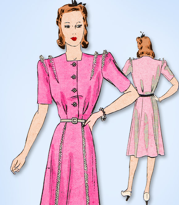 1940s Original Vintage Butterick Pattern 9231 Uncut Shirtwaist Dress Size Sz 36B