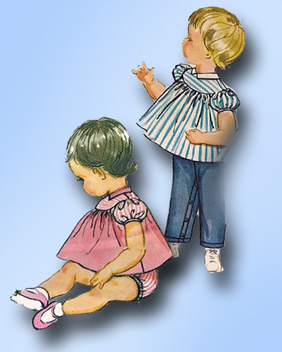 1960s Original Vintage Butterick Pattern 9917 Baby Top Pants & Diaper Cover Sz 1