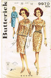 1960s Original Vintage Butterick Pattern 9970 Misses Sheath Dress & Jacket 32 B