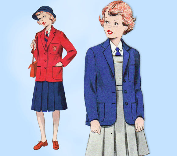 Butterick c524: 1950s Uncut Girls Uniform Blazer Sz 6 Vintage Sewing Pattern