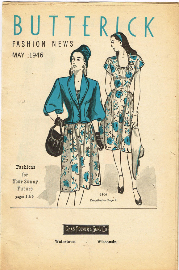 Digital Download Butterick Fashion Flyer May 1946 Small Sewing Pattern Catalog - Vintage4me2