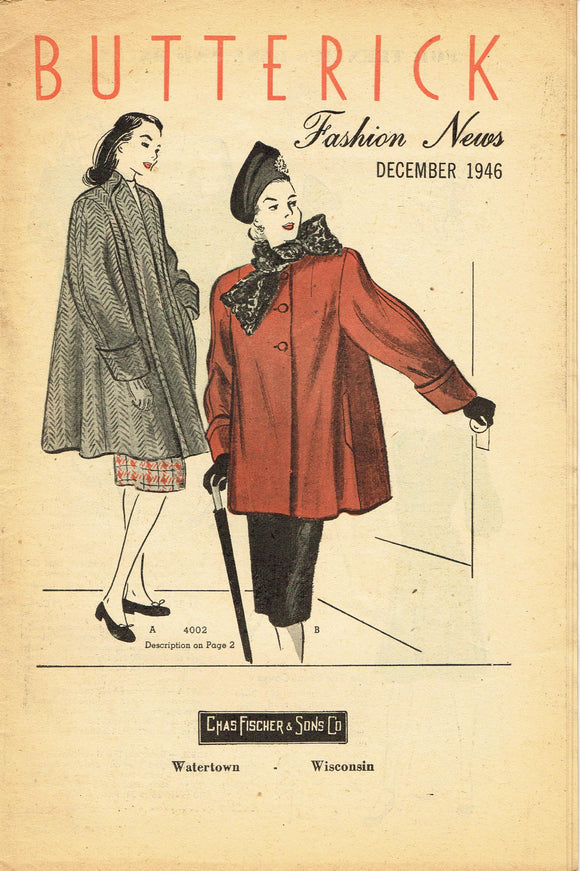Digital Download Butterick Fashion Flyer December 1946 Small Sewing Pattern Catalog - Vintage4me2