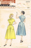 1950s Vintage Butterick Sewing Pattern 6479 Misses Day Dress w Cap Sleeves Sz 12