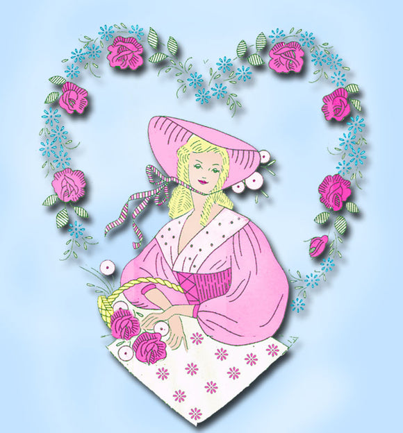 1940s Uncut Vintage Mail Order Design Embroidery Transfer Garden Girl Chair Set