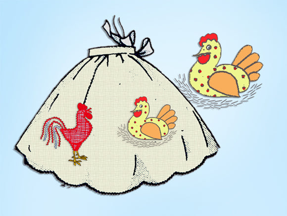 Design 584: 1950s Uncut Misses Chicken Apron Fits All Vintage Embroidery Transfer