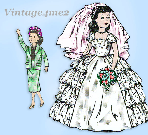 1950s Vintage Design Mail Order Sewing Pattern 730 Uncut 10in Bridal Doll Clothes Set