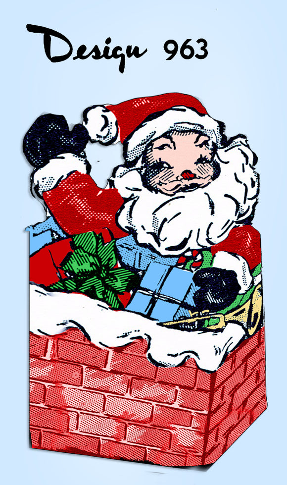 1950s Original Vintage Design Sewing Pattern 963 Uncut Santa in Chimney Doll