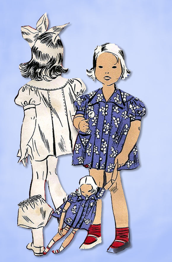 1930s Vintage Du Barry Sewing Pattern 1299 FF Toddler Girls and Doll Dress Sz 6