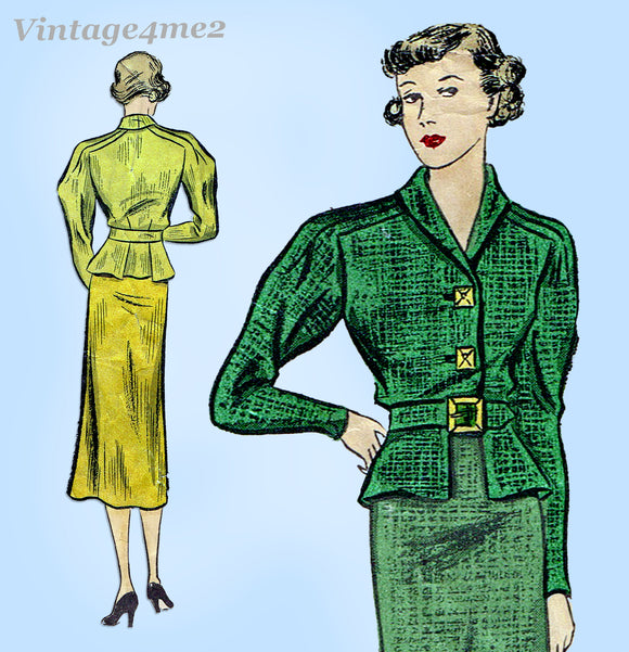 Du Barry 1569: 1930s Stylish Misses 2 PC Suit Size 36 B Vintage Sewing Pattern