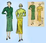 Du Barry 1569: 1930s Stylish Misses 2 PC Suit Size 36 B Vintage Sewing Pattern