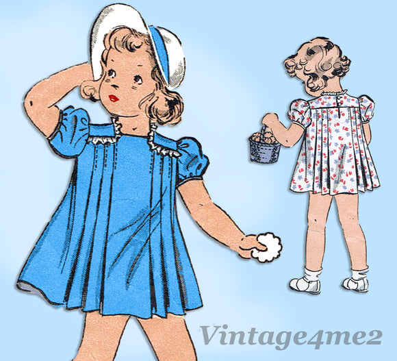 Du Barry 2002: 1930s Toddler Girls Tucked Dress Size 4 Vintage Sewing Pattern - Vintage4me2