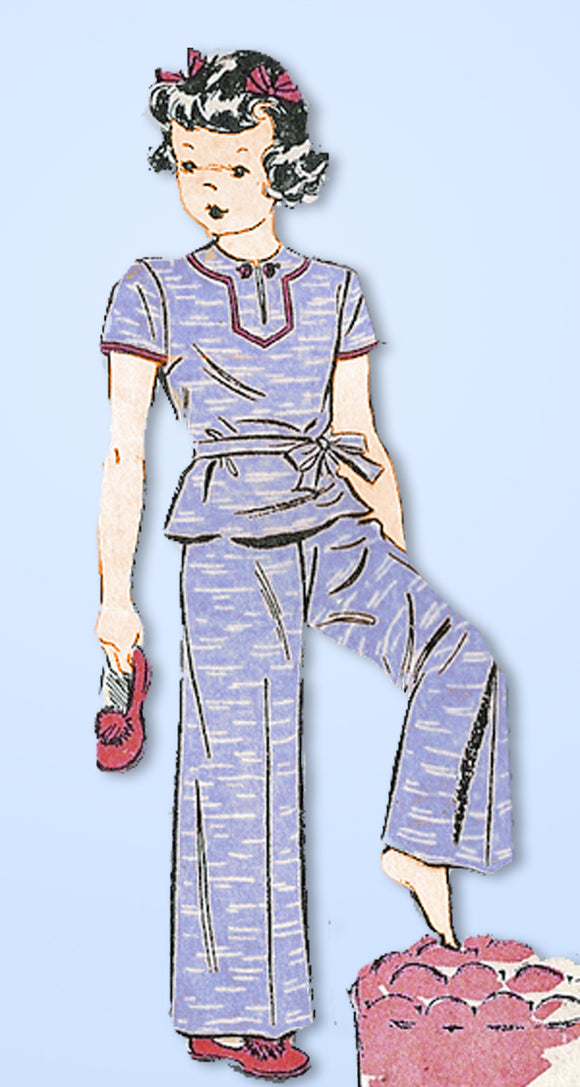 1930s Vintage Du Barry Sewing Pattern 2343 Toddler Girls Lounging Pajamas Size 6