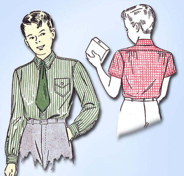 1940s Vintage Du Barry Sewing Pattern 2457 WWII Little Boy's Shirt Size 10 28C - Vintage4me2