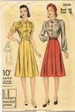 Du Barry 2498: 1940s WWII Misses Skirt & Blouse Size 36 B Vintage Sewing Pattern