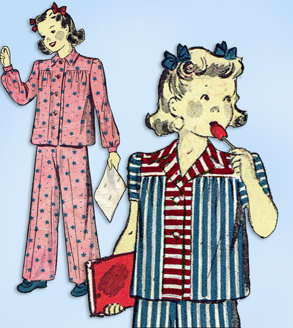 1940s Original Vintage Du Barry Pattern 2678 WWII Toddler Girls 2 PC Pajamas Sz4