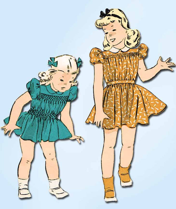 1940s Vintage Du Barry Sewing Pattern 2698 WWII Toddler Girls Smocked Dress Sz 2 - Vintage4me2