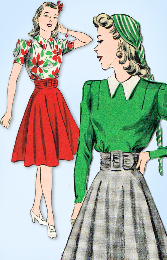 1940s Original Vintage Du Barry Pattern 2707 Misses WWII Skirt & Blouse Sz 32 B