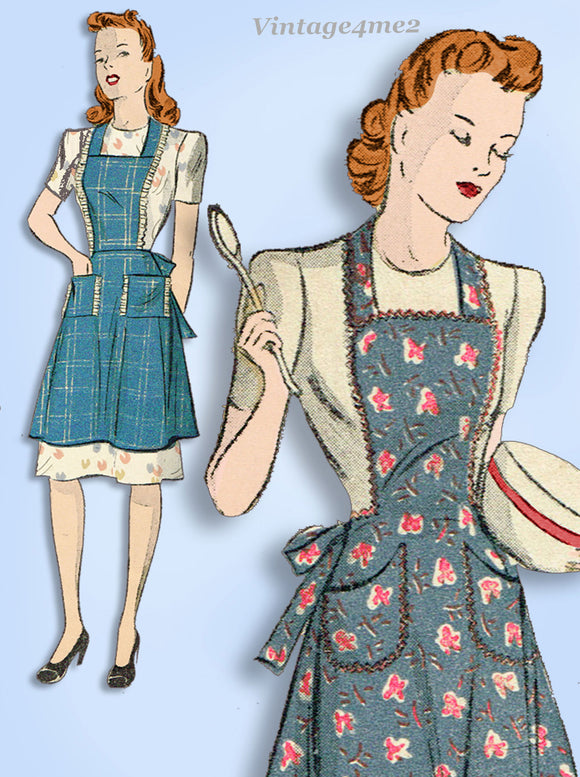 1940s Vintage Du Barry Sewing Pattern 2710 Misses WWII Full Bib Apron Sz 32 34 B