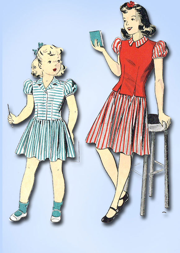 1940s Vintage Du Barry Sewing Pattern 2714 WWII Girls Dress and Jerkin Size 14 - Vintage4me2