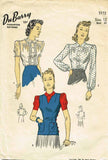 1940s Vintage Du Barry Sewing Pattern 5172 Uncut WWII Misses Blouse Jerkin Sz 12 - Vintage4me2