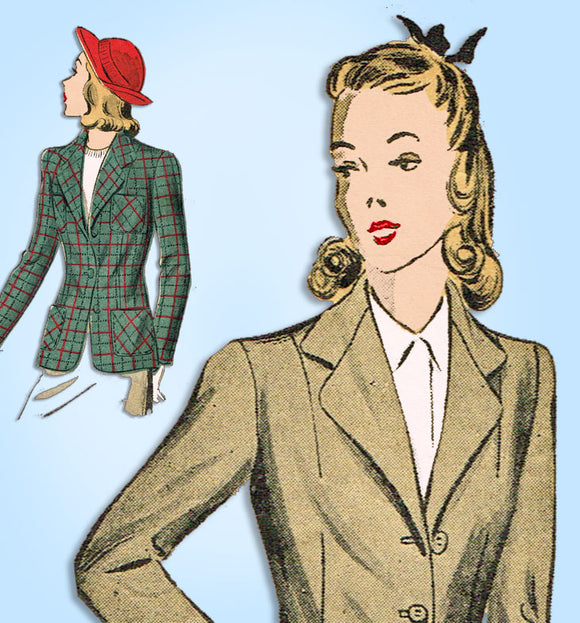 1940s Vintage Du Barry Sewing Pattern 5233 Uncut Misses WWII Blazer Size 38 Bust