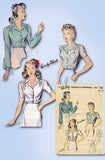 1940s Vintage Du Barry Sewing Pattern 5327 WWII Plus Size Women's Blouse Sz 40 B