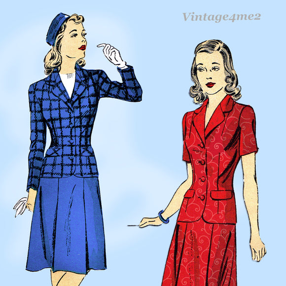 Du Barry 5437: 1940s Uncut WWII Misses 2 Piece Suit 34 B Vintage Sewing Pattern