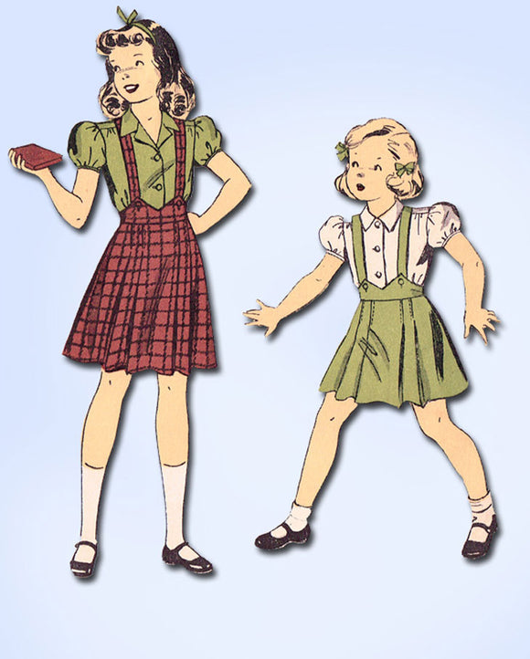 1940s Original Vintage Du Barry Pattern 5455 Toddler Girls Skirt & Blouse Size 4