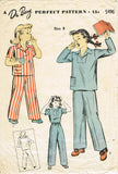 1940s Original Vintage Du Barry Pattern 5496 WWII Little Girls Pajamas Size 8