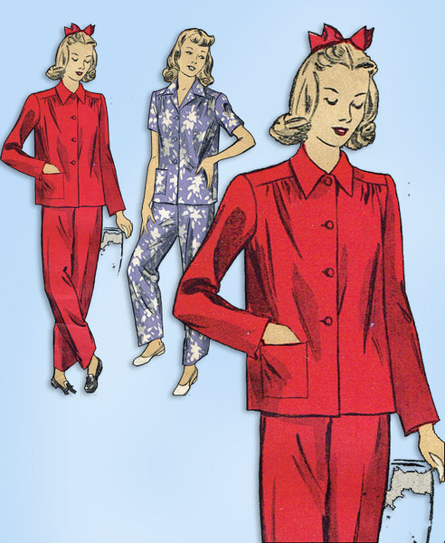 1940s Original Vintage Du Barry Pattern 5538 Easy WWII Misses Pajamas Size 34 B