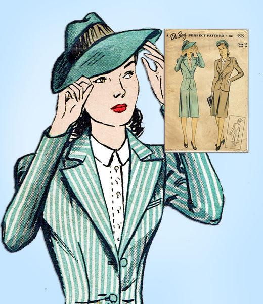 1940s Vintage Du Barry Sewing Pattern 5555 Uncut Misses WWII Tailored Suit 34 B