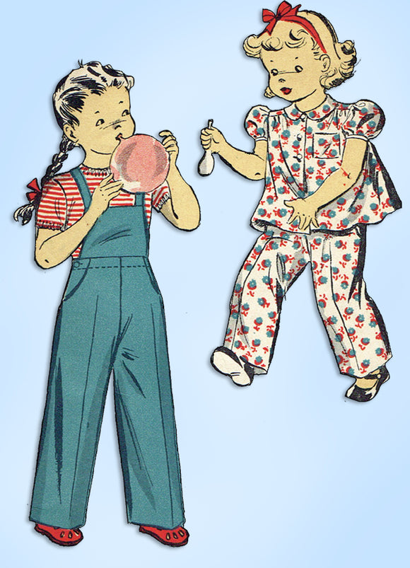 1940s Original Vintage Du Barry Pattern 5584 WWII Girls Overalls & Smock Top Sz4