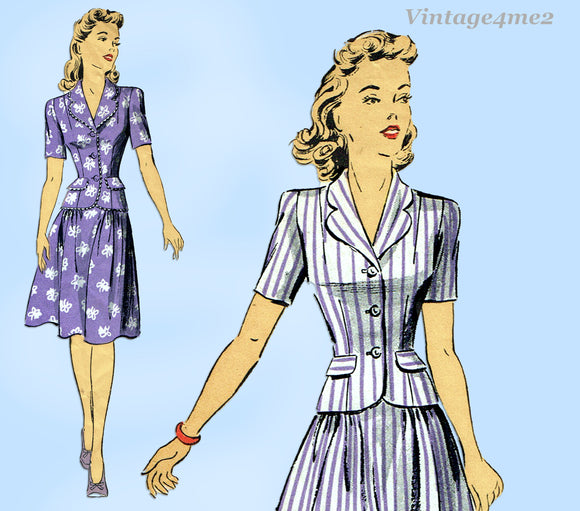 Du Barry 5616: 1940s WWII Misses Fitted Dress Sz 32 B Vintage Sewing Pattern