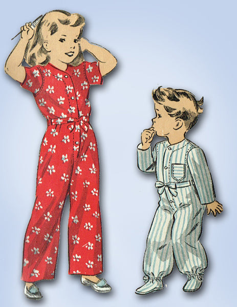1940s Vintage Du Barry Sewing Pattern 5719 WWII Toddlers Footie Pajamas Size 2 - Vintage4me2